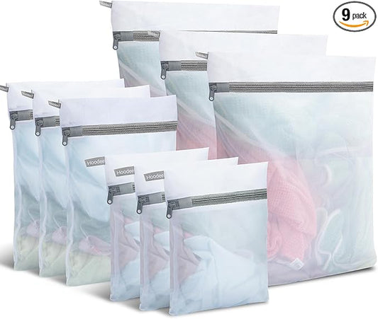 9Pcs Mesh Laundry Bags for Delicates, Laundry Bags Mesh Wash Bags,Lingerie Bags for Washing Delicates, Garment Bag for Washing Machine (3 Large,3 Medium,3 Small)