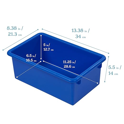ECR4Kids Cubby Storage Bin with Lid, Multipurpose Organization, Blue, 10-Piece