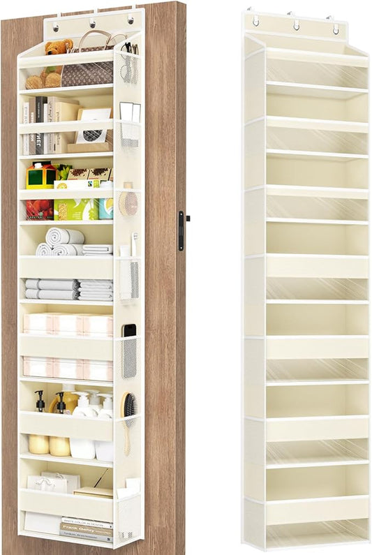 Mefirt Over The Door Organizer, 7 Tier Door Hanging Organizers with 7 Large Pockets 12 Side Pockets, Behind Door Storage Hanging Shelves for Closet Bathroom Bedroom Nursery