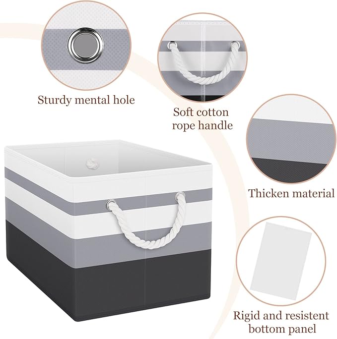 StorageTastic Storage Bin,Collapsible Storage Basket For Organizing,Large Storage Boxes With Rope Handles,Storage Containers,Gradient Grey,6 Pack