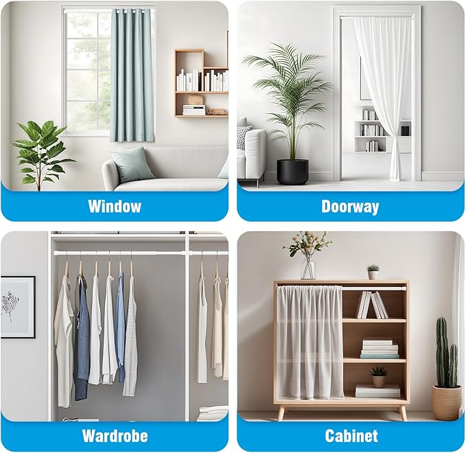 AIZESI Spring Tension Curtain Rod 32 to 58 inch Adjustable Curtain Rods No Drilling Expandable Spring Loaded Curtain Rod for Windows Doors, White