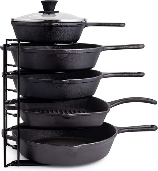 Cuisinel Heavy Duty Pots and Pans Organizer Rack - 12.2"-Inch Tall - 5 Tier Rack - Holds 50 LB - Cast Iron Skillets, Griddles, Shallow Cookware - Space Saving Kitchen Storage - No Assembly Required