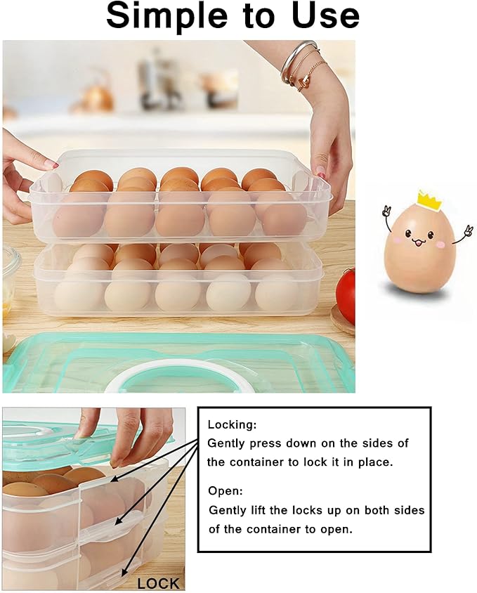 Deviled Egg Tray with Lid, 2-Layer, Stackable Egg Carrier Holder for Refrigerator, Camping Food Storage Container with Handle, Large, 40 eggs(transparent)