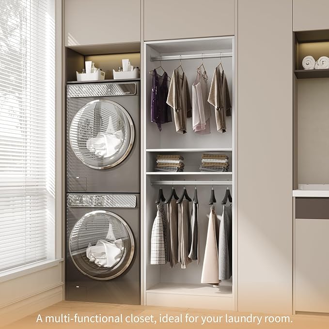 VOWNER 50'' Freestanding Closet System with Shelves, Wood Closet Organizer System with Hanging Rods, Walk-in Closet Tower, Clothes Garment Rack, Wardrobe Closet for Bedroom Entryway
