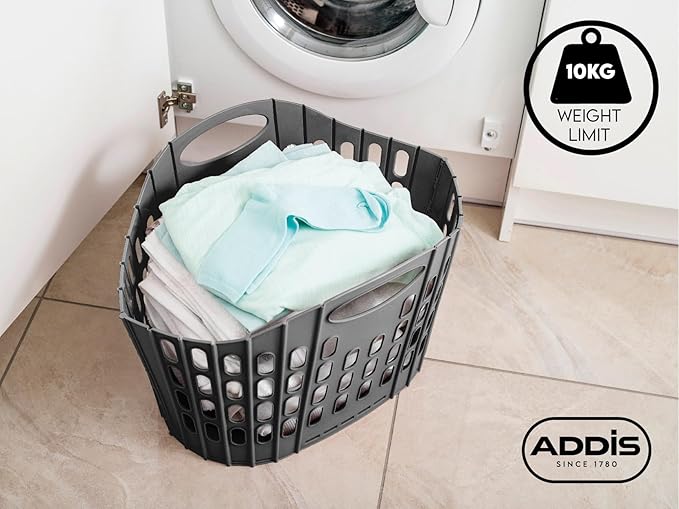 Addis Fold Flat Easy Store Clothes Laundry Basket Hamper, Pink, 38 Litre