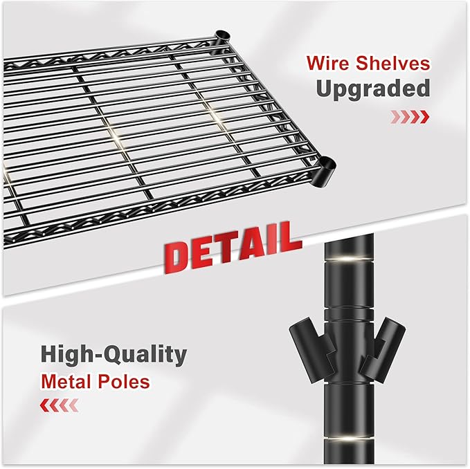 REIBII 5 Tier Wire Shelving, 23.2" W Metal Shelving, Small Space Corner Storage, Adjustable Shelves, Leveling Feet, Metal, for Kitchen, Bedroom, Pantry, Closet,Laundry Room