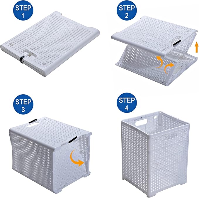 Eslite 42L Collapsible Plastic Laundry Baskets,Foldable Laundry Hamper,Pack of 2 (White)