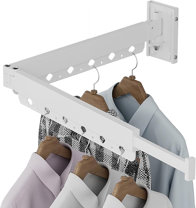 Wall Mounted Clothes Hanger Rack Folding Wall Mounted Clothes Hanger for Laundry (2-Fold White)