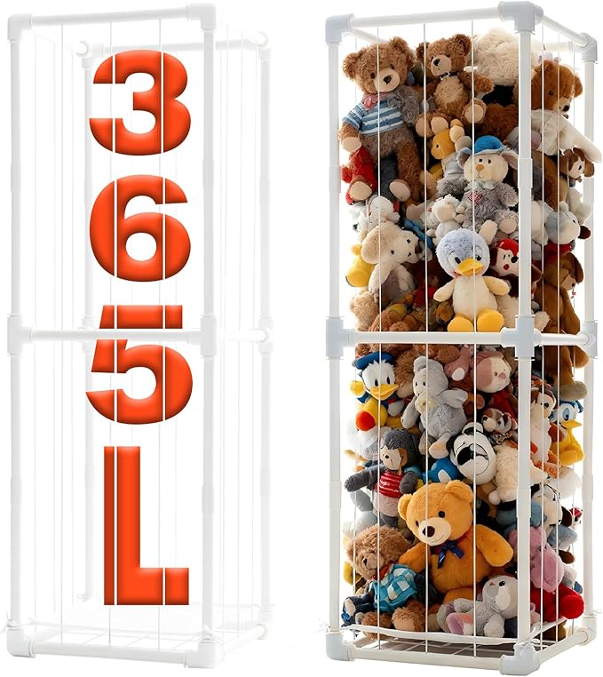 Large Stuffed Animal Storage Organizer, Creative PVC Stuffed Animals Storage Zoo Cage, Vertical Space Saving Large Capacity Plush Toy Zoo Holder for Kidroom Playroom-White