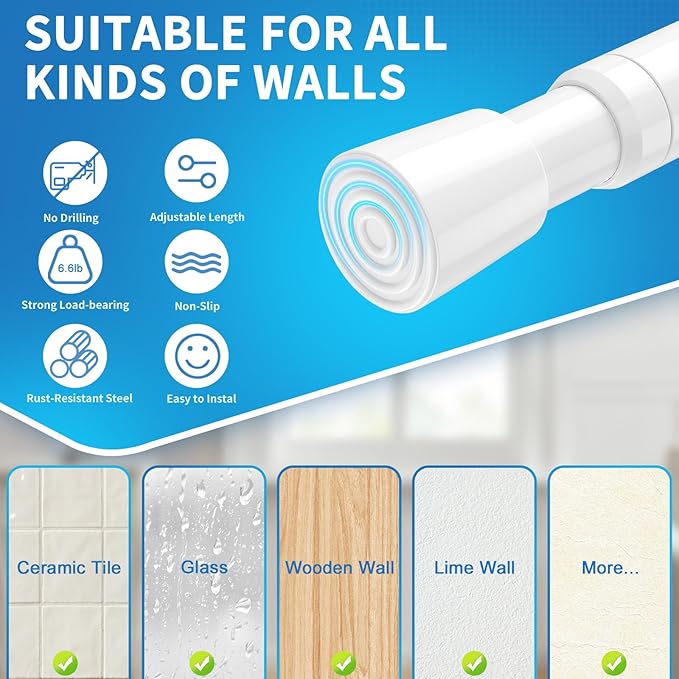 AIZESI 2 Pack Tension Rods for Windows 26.5 to 36 inch, Adjustable Expandable Pressure Spring Curtain Rods No Drilling, White Curtain Rods for Doorway Closet Door