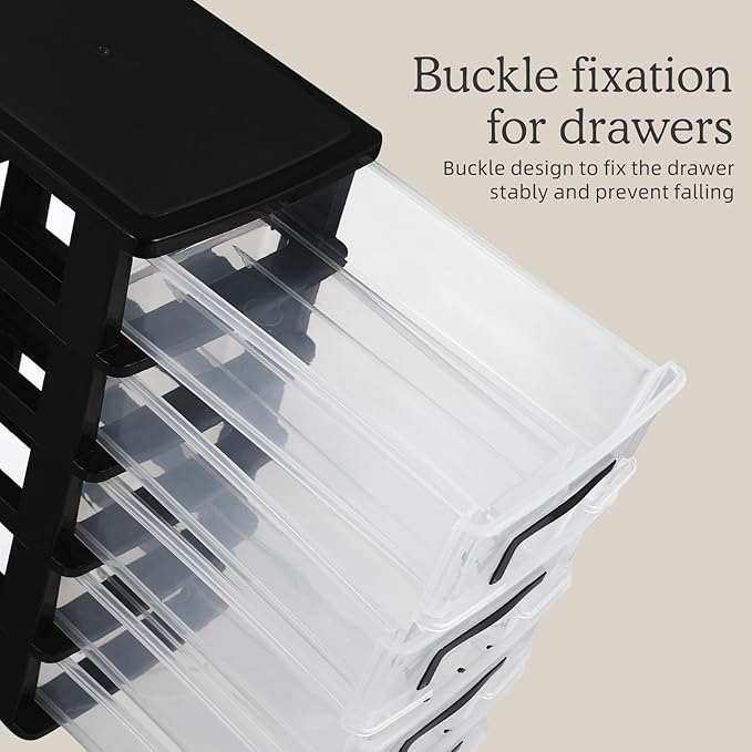 Multifunctional Five-Layer Plastic Storage Cabinet with Transparent Drawers - Space-Saving Organizer for Office, Closet, and Home, 12.36 Inches, Black