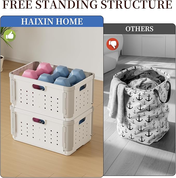 HAIXIN HOME Stackable Plastic Laundry Basket on Wheel, 42L Clothes Laundry Hamper with Divider for Pre-Sorting, Dirty Clothing Storage Organizer Bin with Handles for Closet, Bedroom, Bathroom - 2 Pack