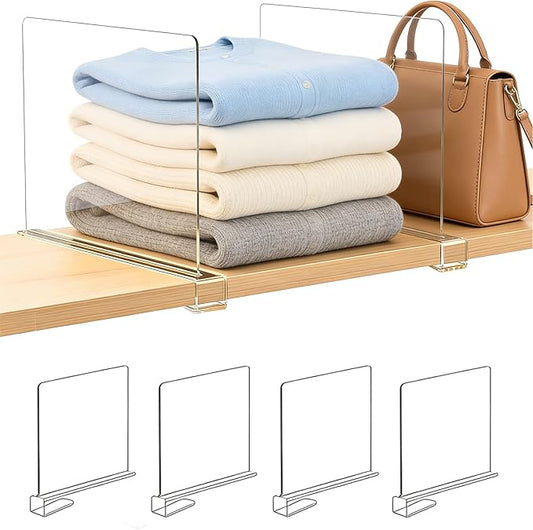 Acrylic Shelf Dividers for Closet Organization: Clear Handbag Purse Organizer for Closet - Shelf Separators for Sweater Sweatshirt Clothes Towel in Bedroom Kitchen, 4Pack