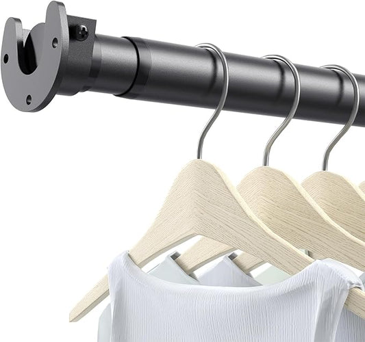 Closet Rods for Hanging Clothes, 17 to 28 Inch Stepless Adjustable Closet Rod, 1.3 Inch Diameter Metal Heavy Duty Closet Hanging Rod for Closet Wardrobes Laundry RV, Black