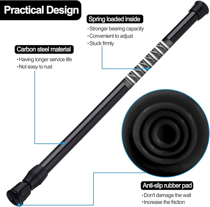 SIQUK 6 Pack Cupboard Bars Adjustable Spring Tension Rods Black Refrigerator Bar Extendable Rod for DIY Projects, 15.7 to 28 Inches