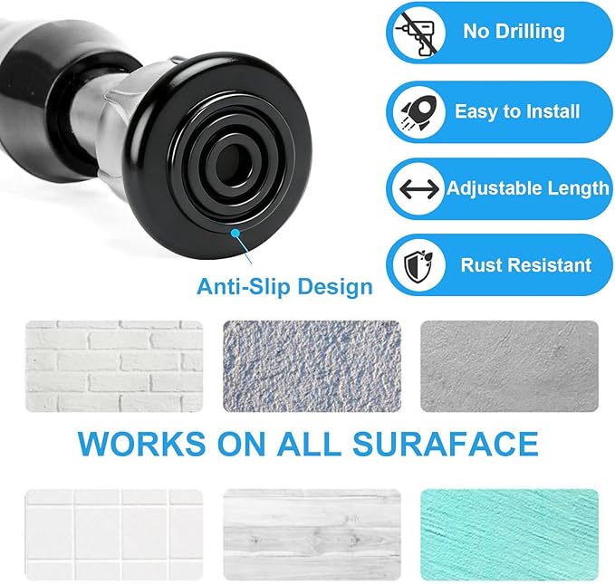 2 Pack Tension Curtain Rod 15.7-28 Inch, Small Short Adjustable Extendable Spring Loaded Rods for Windows Cabinet Blinds Closet Bedroom Kitchen Bathroom Door No Drilling, Black
