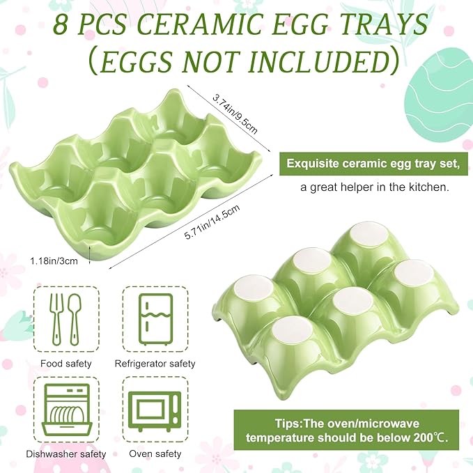 Chengu 8 Pack 6 Cups Egg Tray Holders Bulk Ceramic Porcelain Egg Container Serveware Countertop Fridge Kitchen Storage Display Decorative