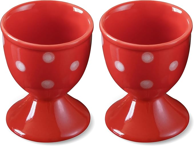 Cinf Easter Ceramic Egg Cup Red Set of 2 Porcelain Holder Breakfast Boiled Cooking Easy to Clean Childhood Memories Kitchen