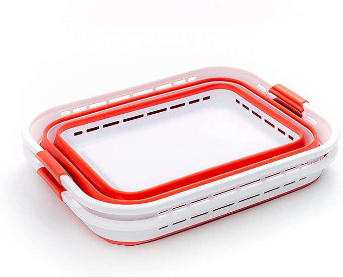 SAMMART 42L (11 gallons) Collapsible Plastic Laundry Basket - Portable Pop Up Storage Container/Organizer - Portable Hamper - Space Saving Easy Storage (White/Viva Magenta [BPA Free] (Set of 2))