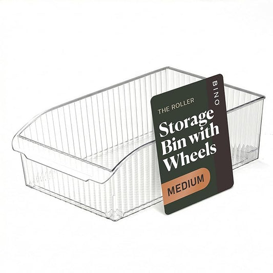 BINO | Plastic Storage Bins with Wheels, Medium | THE ROLLER COLLECTION | Clear Storage Bins for Organization | Clear Containers for Pantry | Fridge & Freezer Organizer Bin Cabinet & Pantry Organizers