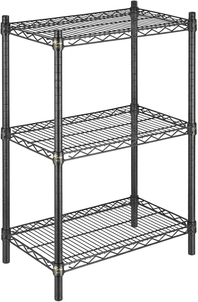 APLSS 24" D x 24" W x 34" H Black Heavy Duty Wire Shelving with 3 Tier Shelves, NSF Certified, Height Adjustable, Wet&Dry Environments, for Kitchen Garage Walk-in Cooler&Freezer, 800lbs Capacity