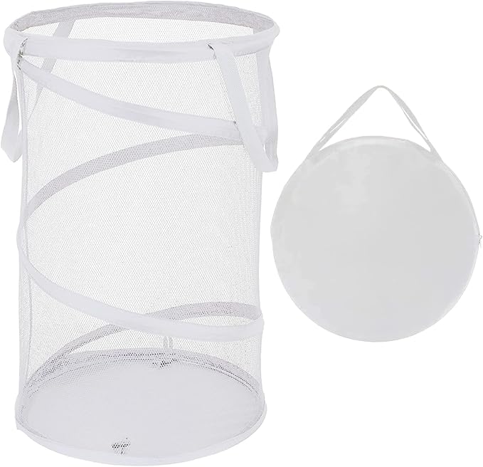 BATTOO Collapsible Laundry Basket Foldable Mesh Pop Up Hamper with Handles for Laundry Room, Bathroom, Kids Room, College Dorm, Travel, Storage Organizer White