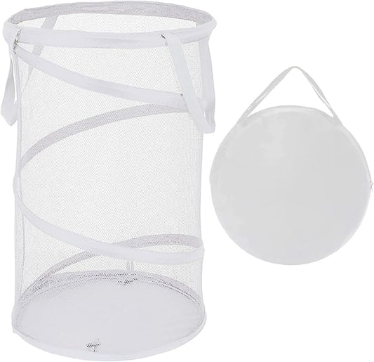BATTOO Collapsible Laundry Basket Foldable Mesh Pop Up Hamper with Handles for Laundry Room, Bathroom, Kids Room, College Dorm, Travel, Storage Organizer White