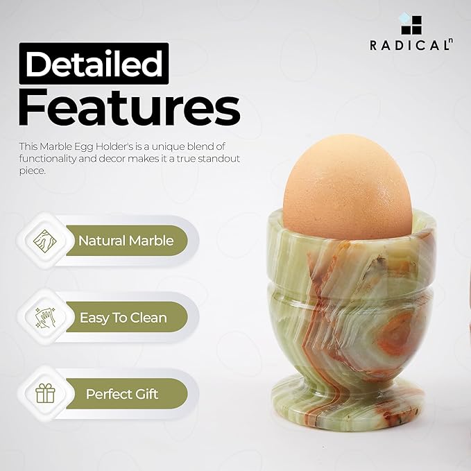 Radicaln Marble Egg Cups 2.5'' Inch Green Onyx Handmade Egg Holder For Soft Boiled Eggs Ideal Egg Cup Holder & Hard Boiled Eggs Cups Set Egg Holder Countertop