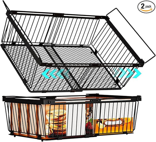 Large Freezer Organizer Bins，Upgraded Bottom Leak-Proof net，Fit 10 to 20 Cu.Ft Deep Freezer，2 Pack， Expandable Stackable Chest Freezer Organizer Bins , for Fridge, Deep Freezer, Cabinet