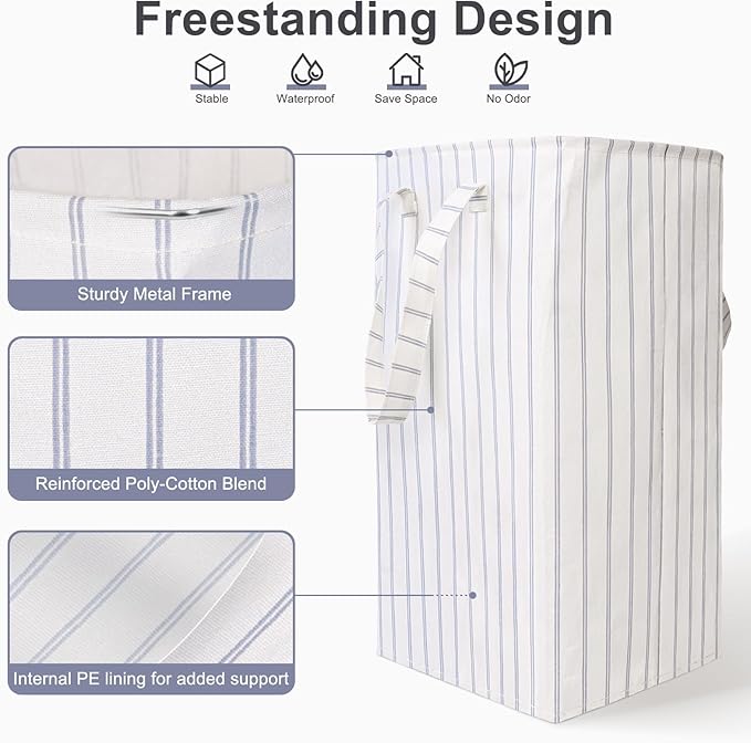 Laundry Hamper Collapsible Laundry Baskets, Freestanding Waterproof Clothes Hamper with Reinforced Handles in Laundry Room Bedroom Bathroom College Dorm for Adults, Blue 11.8"×15.7"×23.6"