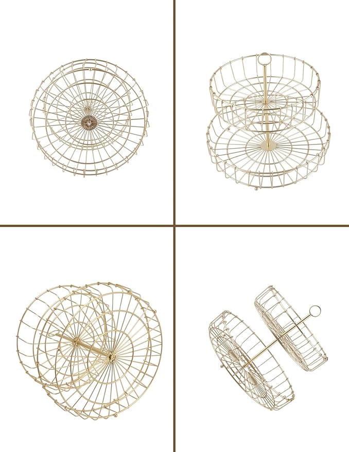 Fruit Bowl,11.93in Iron Round Golden 2 Tier Fruit Basket Nordic Household Snack Storage Tray for Kitchen Parties for Fruits Vegetables