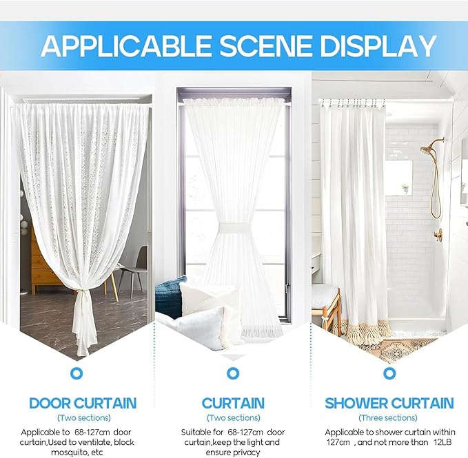 Tension Curtain Rod White Tension Rod 28 To 48 Inch Spring Curtain Rod Non Slip Tension Rods 4PCS For Windows No Drilling Adjustable Tension Rods of Curtain Window Closet Kitchen Wardrobe
