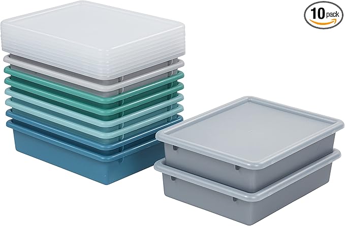 ECR4Kids Letter Size Tray with Lid, Storage Bin, Contemporary, 10-Piece