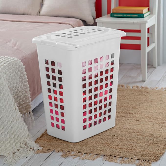 Sterilite 4-Pack LiftTop, Laundry Hamper for Clothes, Tall and Rectangular Plastic Basket with Lid, White - Large and Portable Storage Bin for Clothing and Towels - Ideal for Bathroom and Bedroom