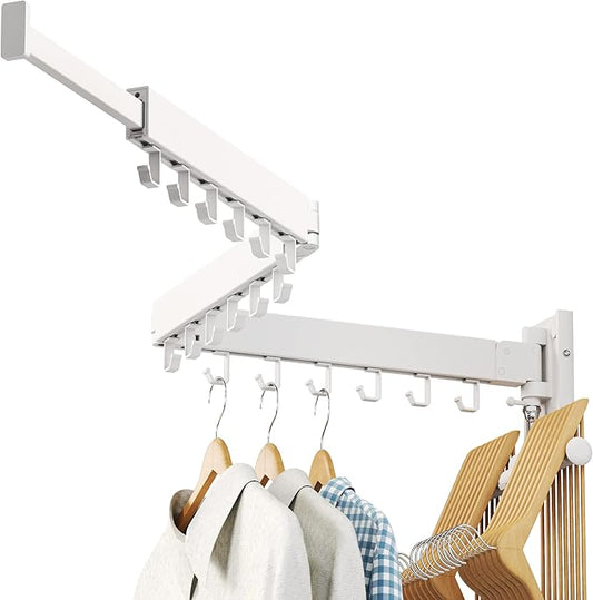 LIENAHU Drying Rack, Wall Mounted Clothes Rack, Aluminum, 220lbs Capacity, Foldable, White