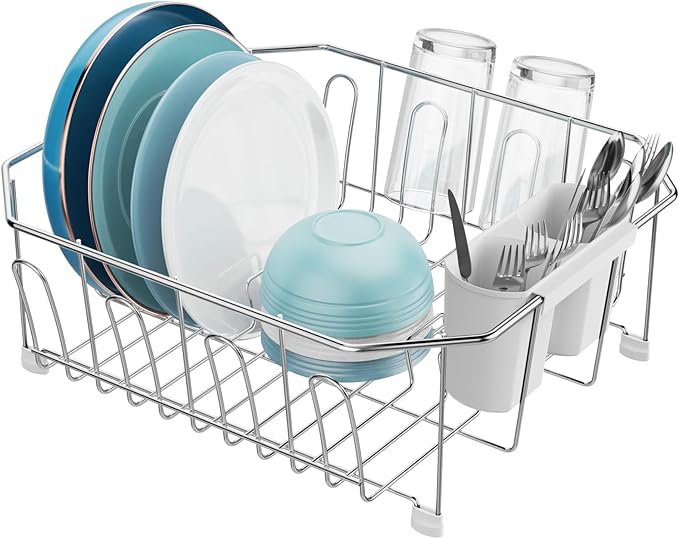 GSlife Small in Sink Dish Drying Rack - Stainless Steel Compact Dish Drainer for RV Kitchen Apartment Sink, Rust Resistant Inside Sink Rack, 1–2 Person Households, 13.1" W x 14.4" L, Silver