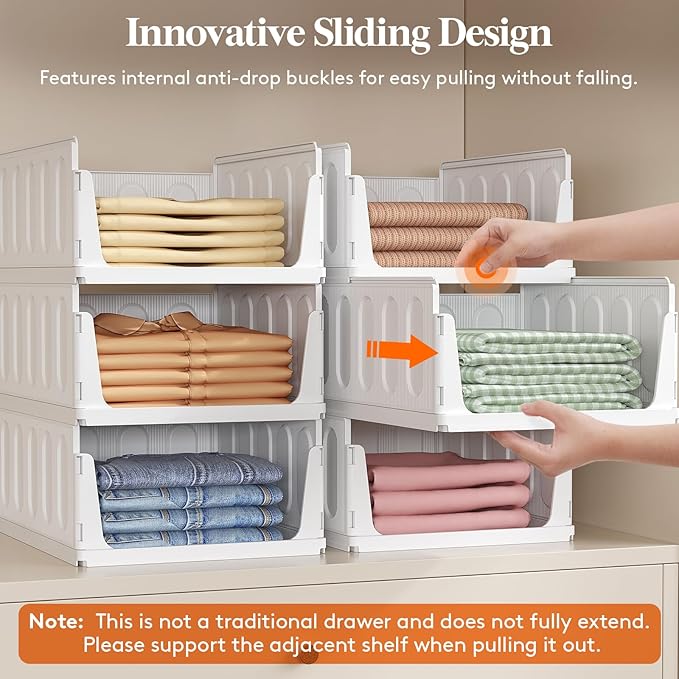 Lifewit 12 Pack Stackable Closet Organizers and Storage Basket for Clothes, Plastic Sweater Storage Bins for Wardrobe, Multifunctional Pants Organizer for RV, Pantry, Kitchen, Dorm, 32 cm/12.6 inch(L)
