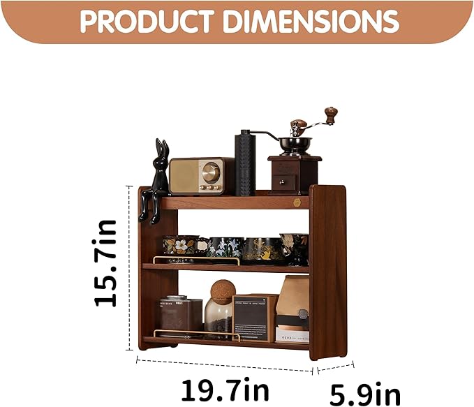 Wooden Cup Holder 3 Tier Walnut Wooden Shelf Organizer Coffee Station Organizer for Kitchen Home