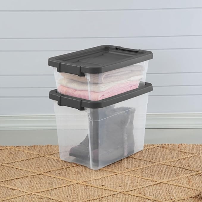 Sterilite 18-Pack Modular Stacker Box, Durable Clear Plastic Storage Bins with Latching Lids, 16 Quart - Stackable Organizing Container Boxes for Closet, Bathroom, and Office