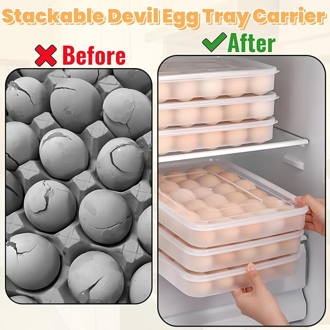 3 Pack Deviled Egg Containers with Lid, 90 Slot Easter Plastic Egg Holder for Refrigerator, Clear Storage Egg Carrier Tray Stackable Egg Dispense for Party, Travel, Camping