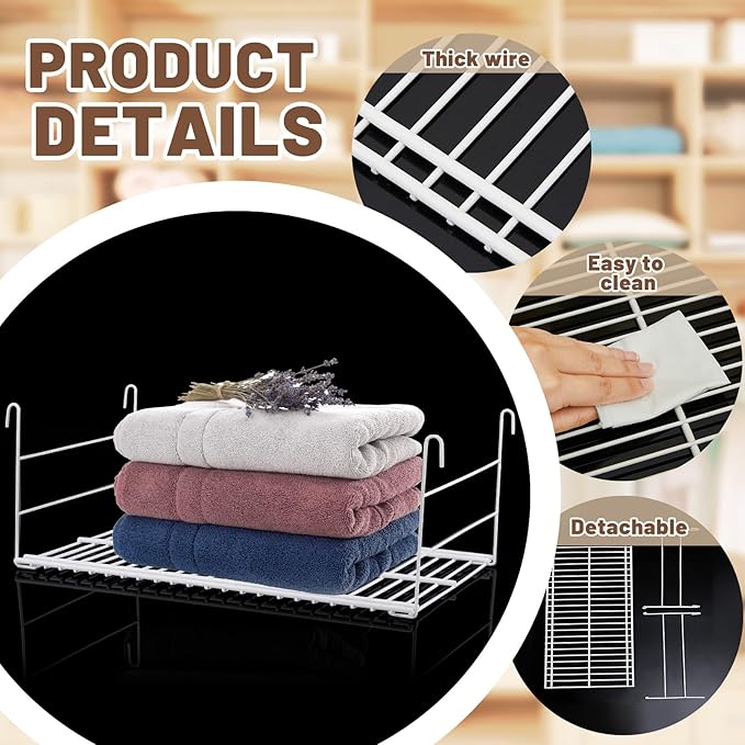Amylove 4 Pieces 14.7 Inch Hanging Wire Shelf Organizer Closet Storage Shelves Hanging Wire Shelving Rack Accessories for Closet Pantry Storage Room Bathroom Organization, White