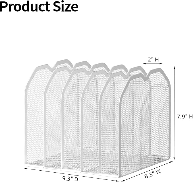 FANXIYQ White 5-Section File Folder Organizer for Desk – 8.5"×9.3" Metal Vertical File Holder, Desktop File Organizer Vertical Stand, Letter/A4 Upright File Sorter