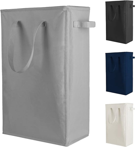 Odonata Slim Laundry Hamper Handles Collapsible Laundry Basket Thin Dirty Clothes Basket Narrow Laundry Bag Foldable Dirty Hamper 45L (Dark Grey)
