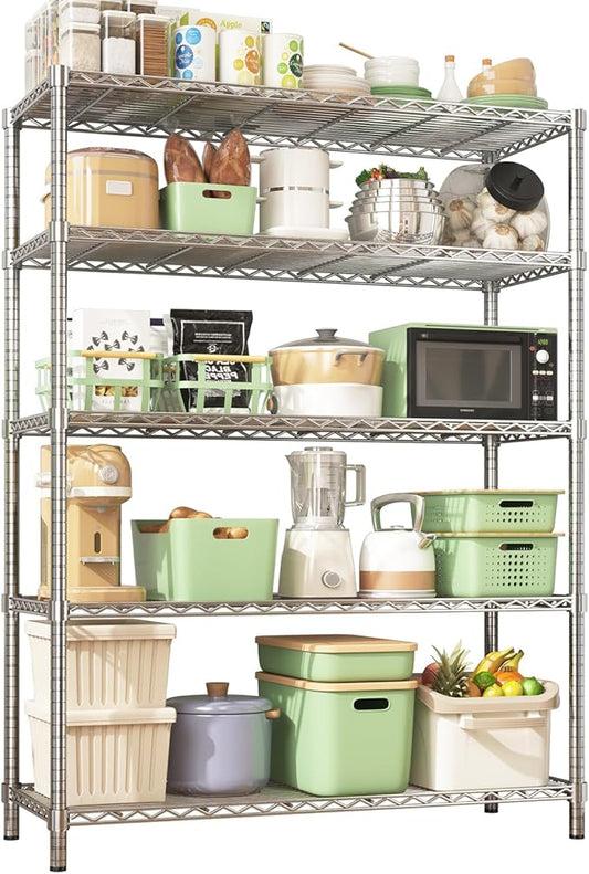 45" W x 20" D x 72" H Heavy Duty Wire Shelving Unit, 5-Tier Utility Storage Rack 2000 lbs Capacity, Adjustable Garage Shelves for Kitchen Garage Pantry, Easy Assembly