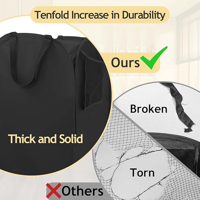 Upgraded Pop-up Laundry Hamper 2 Pack, 70L(18.5 Gal) Laundry Basket with Thickened 600D Oxford Fabric,2.4X Denser Mesh Side Pocket, 0.2mm Added Thickness Steel Frame, Easy to Open and Fold for Storage