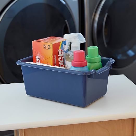 ECR4Kids Scoop Front Storage Bin, Multipurpose Organization, Navy, 15-Piece