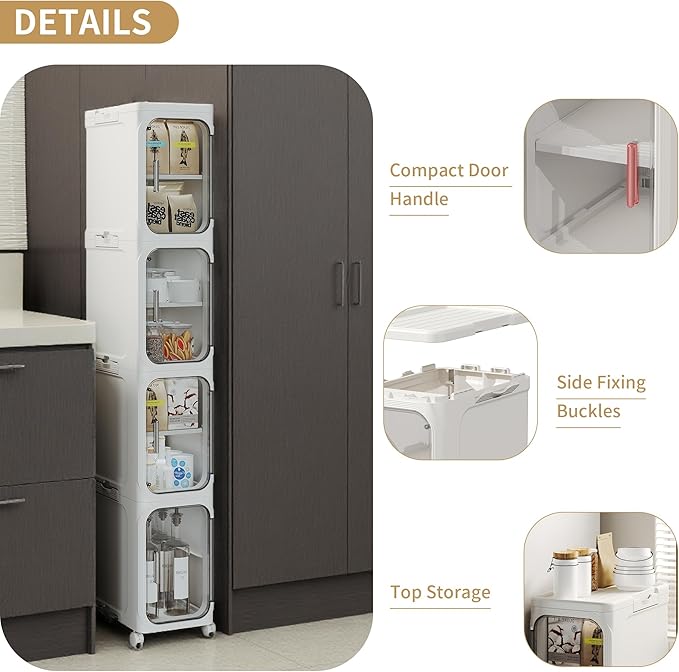 2-Tier Tall Narrow Storage Cabinet, Slim Bathroom Storage Cabinet with Adjustable Shelves and Wheels, Narrow Organizer for Small Space, Bathroom, Kitchen, Laundry, White