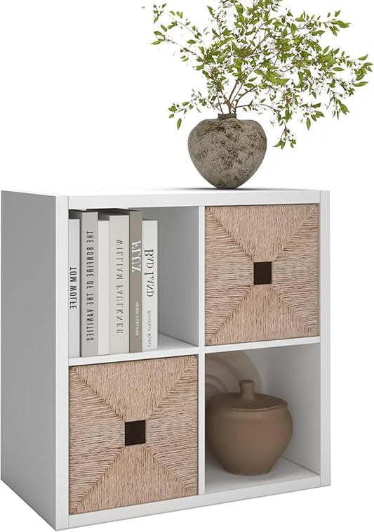 CTESNE【2026 Wooden Thick Frame 4 Cube Storage Organizer Shelf with Anti-Tipping Kits + Reversible Open Back Bookcase, Horizontal and Vertical Dual-use（White,11inch）