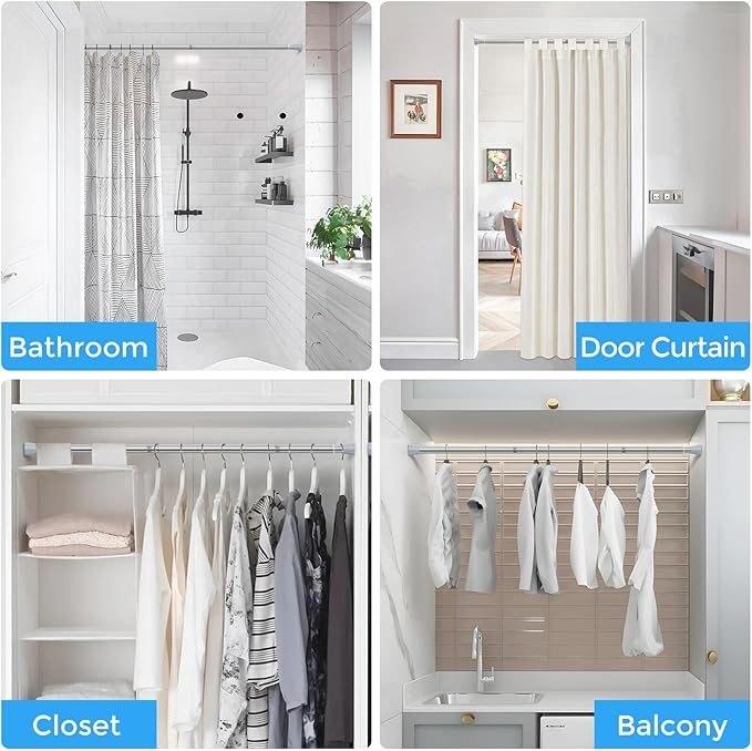 Tension Curtain Rod Silver Tension Rod 2pcs Spring Curtain Rod Non Slip Tension Rods For Windows 28 to 48 Inch No Drilling Adjustable Tension Rods of Curtain Window Closet Kitchen Wardrobe