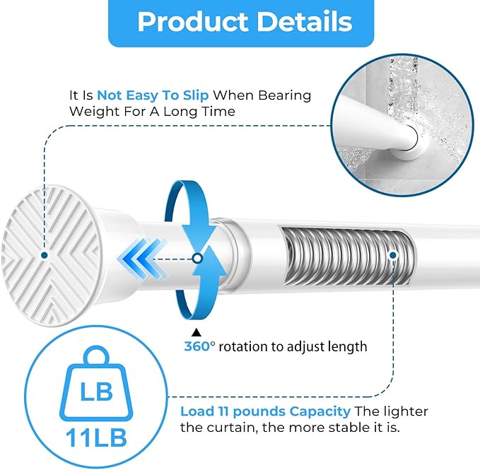 4pack Tension Curtain Rod 16 to 36Inch, White Spring Tension Curtain Rod Adjustable Expandable Curtain Rod No Drilling, Spring Loaded Curtain Rods for Windows, Bedroom, Doorway Door, Closet